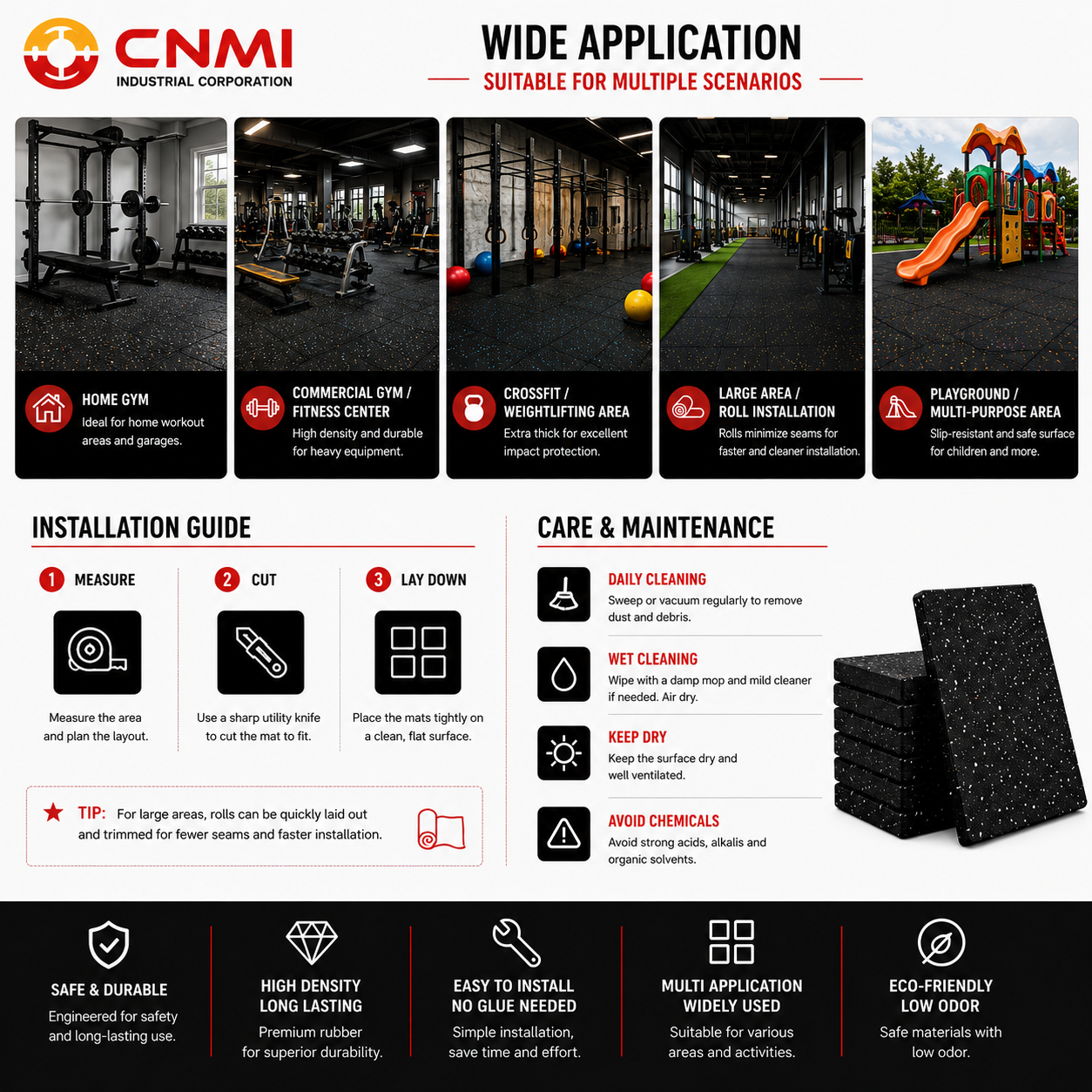 10mm Shock-absorbing Gym Rubber Mats Anti Slip Flooring | CNMI