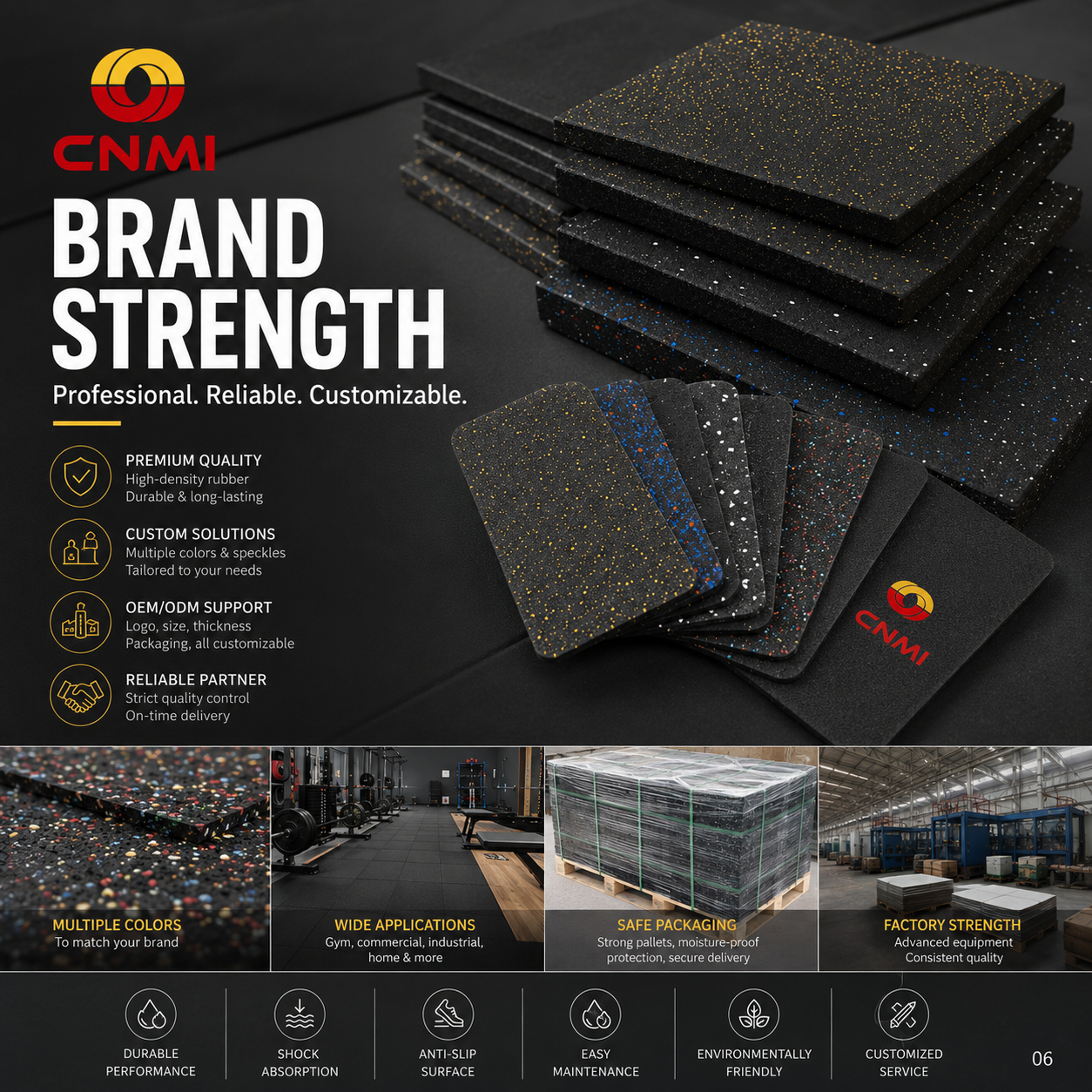 500*500*25mm Shock-absorbing Gym Rubber Mats Anti Slip Flooring | CNMI