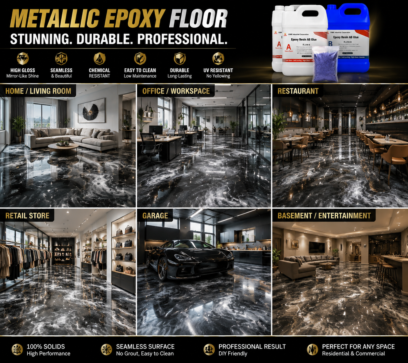 Metallic Epoxy Floor Coating for Garage & Showroom | CNMI