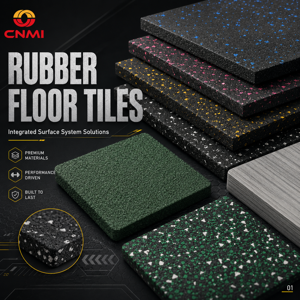 500*500*15mm Shock-absorbing Gym Rubber Mats Anti Slip Flooring | CNMI
