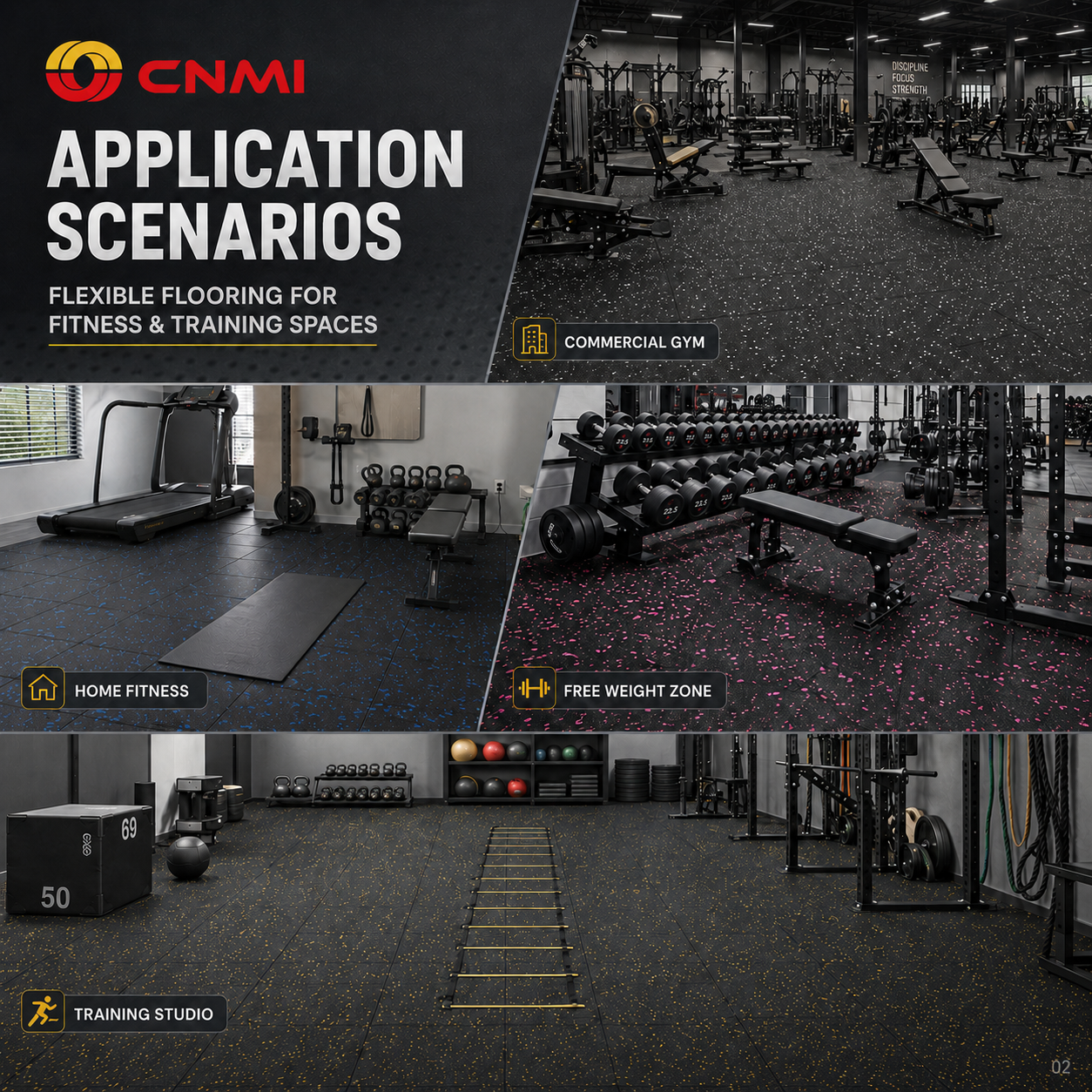 25mm Shock-absorbing Gym Rubber Mats Anti Slip Flooring | CNMI
