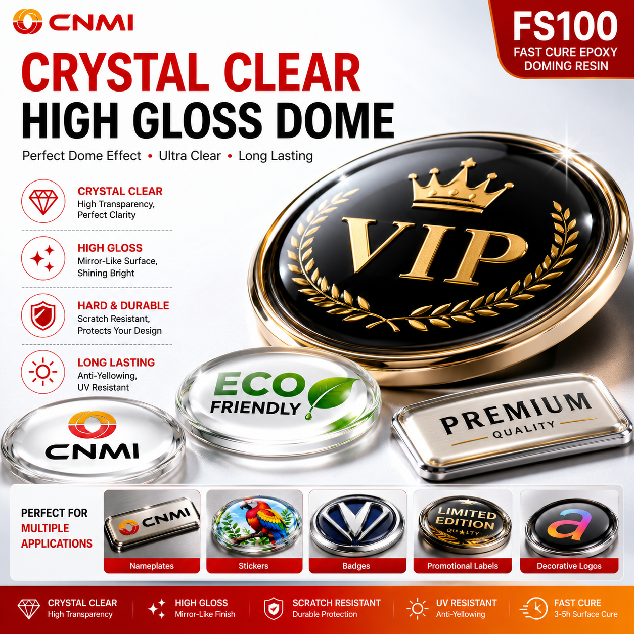 FS100 2:1 Fast Cure Crystal Clear Epoxy Doming Resin|CNMI