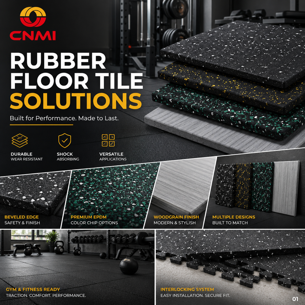 500*500*20mm Shock-absorbing Gym Rubber Mats Anti Slip Flooring | CNMI