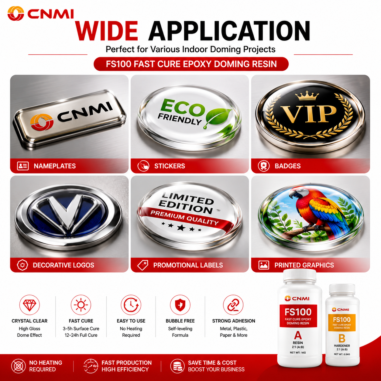 FS100 2:1 Fast Cure Crystal Clear Epoxy Doming Resin|CNMI