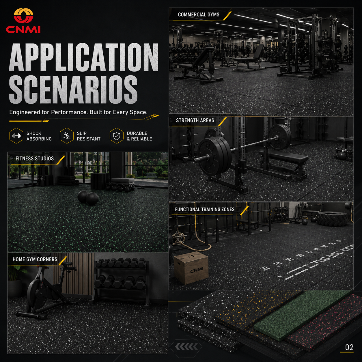 500*500*15mm Shock-absorbing Gym Rubber Mats Anti Slip Flooring | CNMI