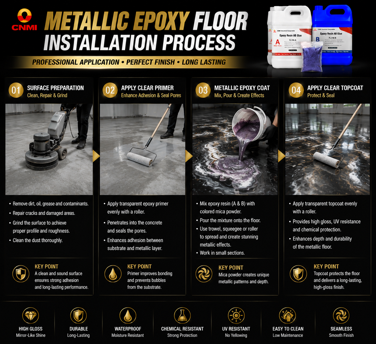 Metallic Epoxy Floor Coating for Garage & Showroom | CNMI