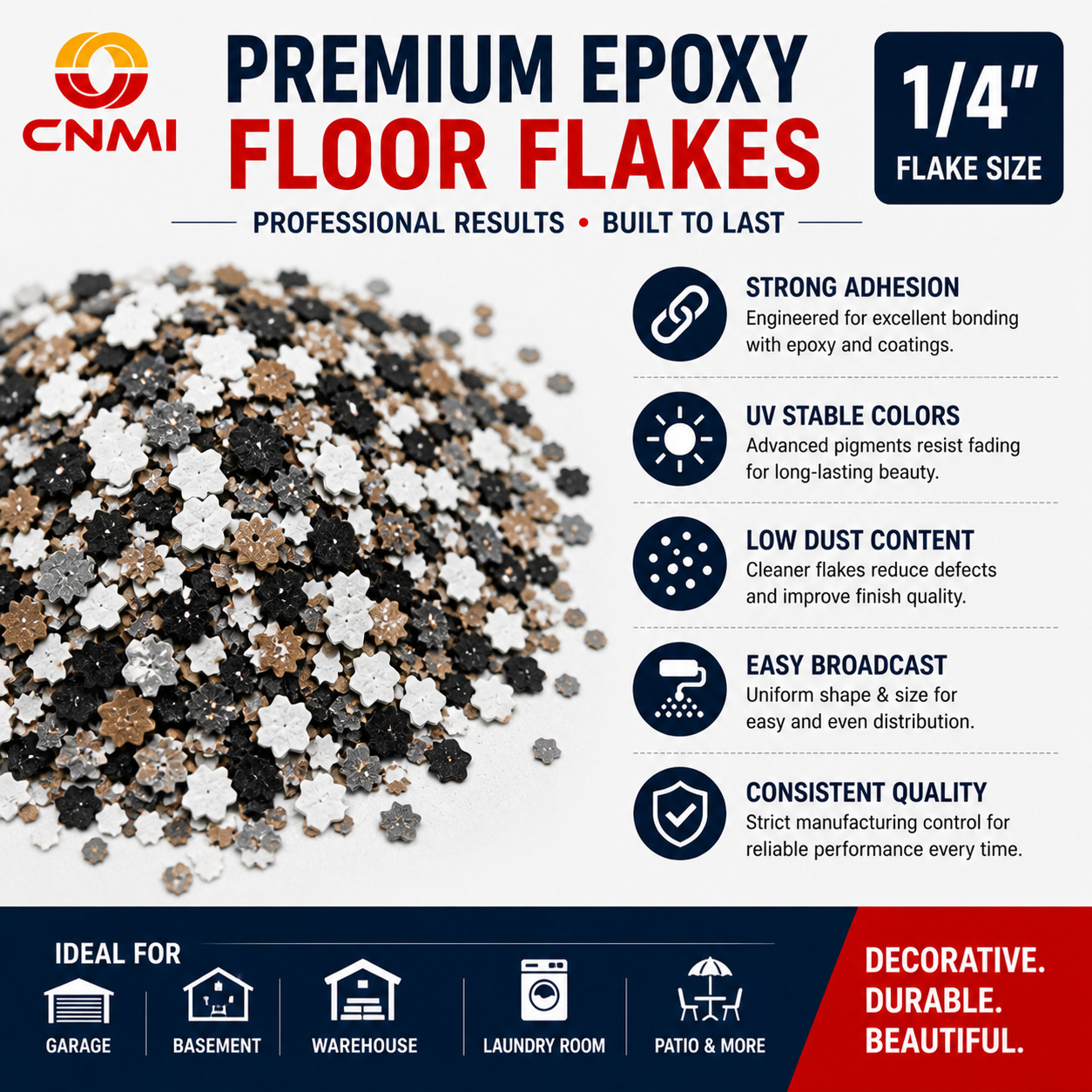 1/4" Epoxy Flakes Low Dust Custom Blend for Garage Floor