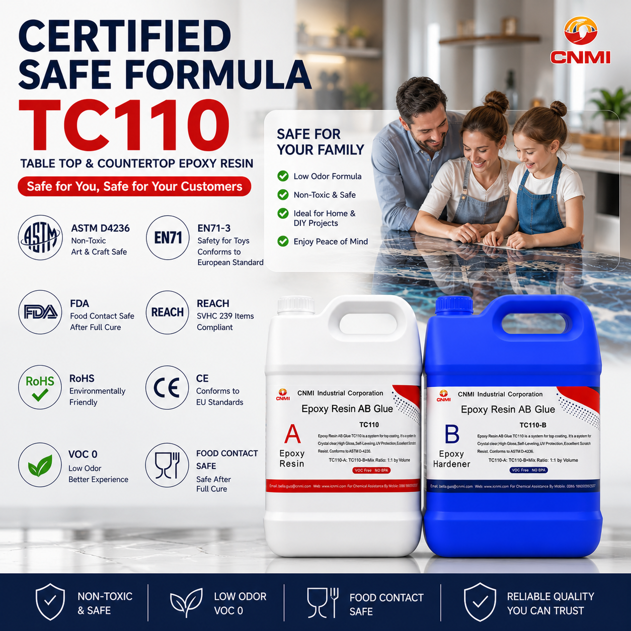 TC110 1:1 High Viscosity Crystal Clear Epoxy Resin for Tabletop|CNMI