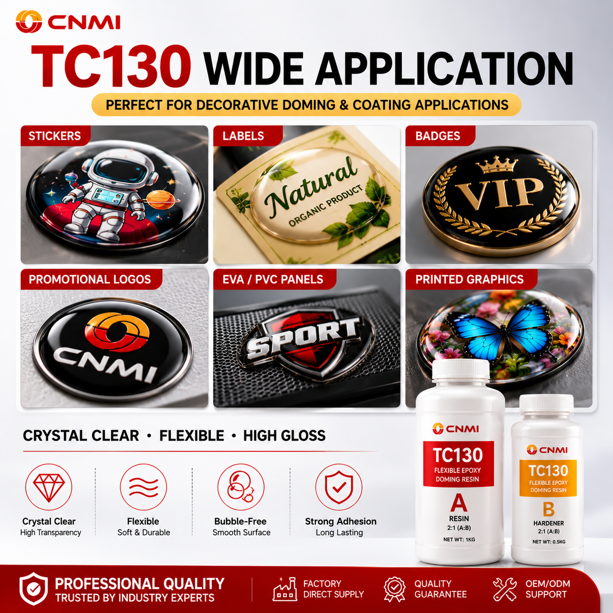 TC130 2:1 Crystal Clear Flexible Epoxy Doming Resin|CNMI