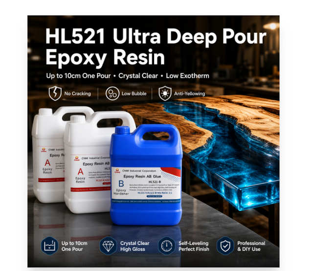 Resina epoxi de vertido profundo HL521 Resina de fundici&oacute;n transparente con proporci&oacute;n 2:1 para mesas y muebles de r&iacute;o