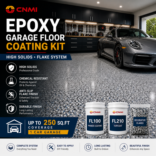 Epoxy Garage Floor Coating Kit with Flakes – High Solids System for 1 Car Garage 275 sq.ft