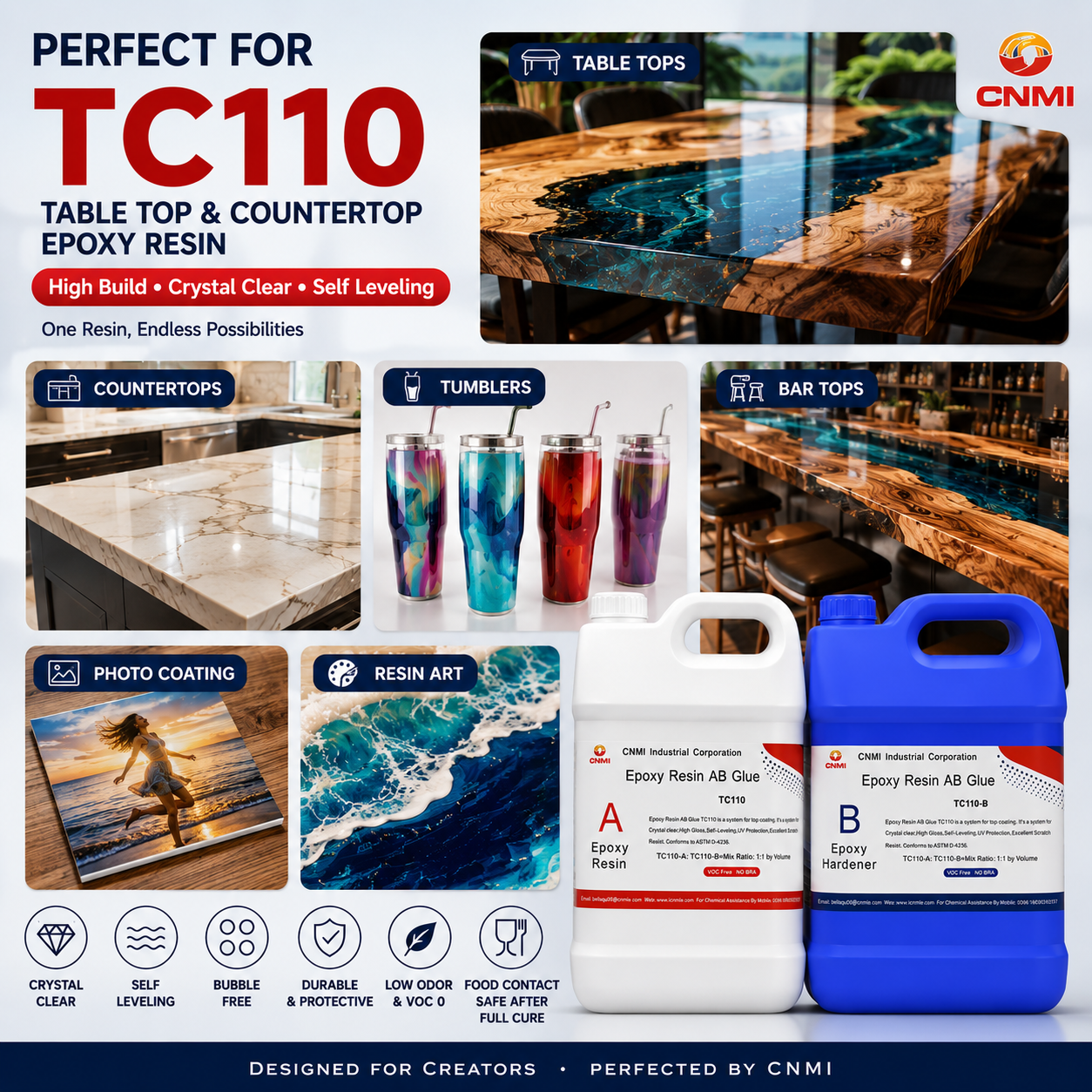 TC110 1:1 High Viscosity Crystal Clear Epoxy Resin for Tabletop|CNMI