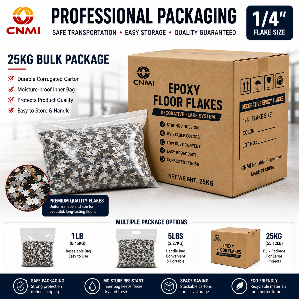 1/4" Epoxy Flakes Low Dust Custom Blend for Garage Floor